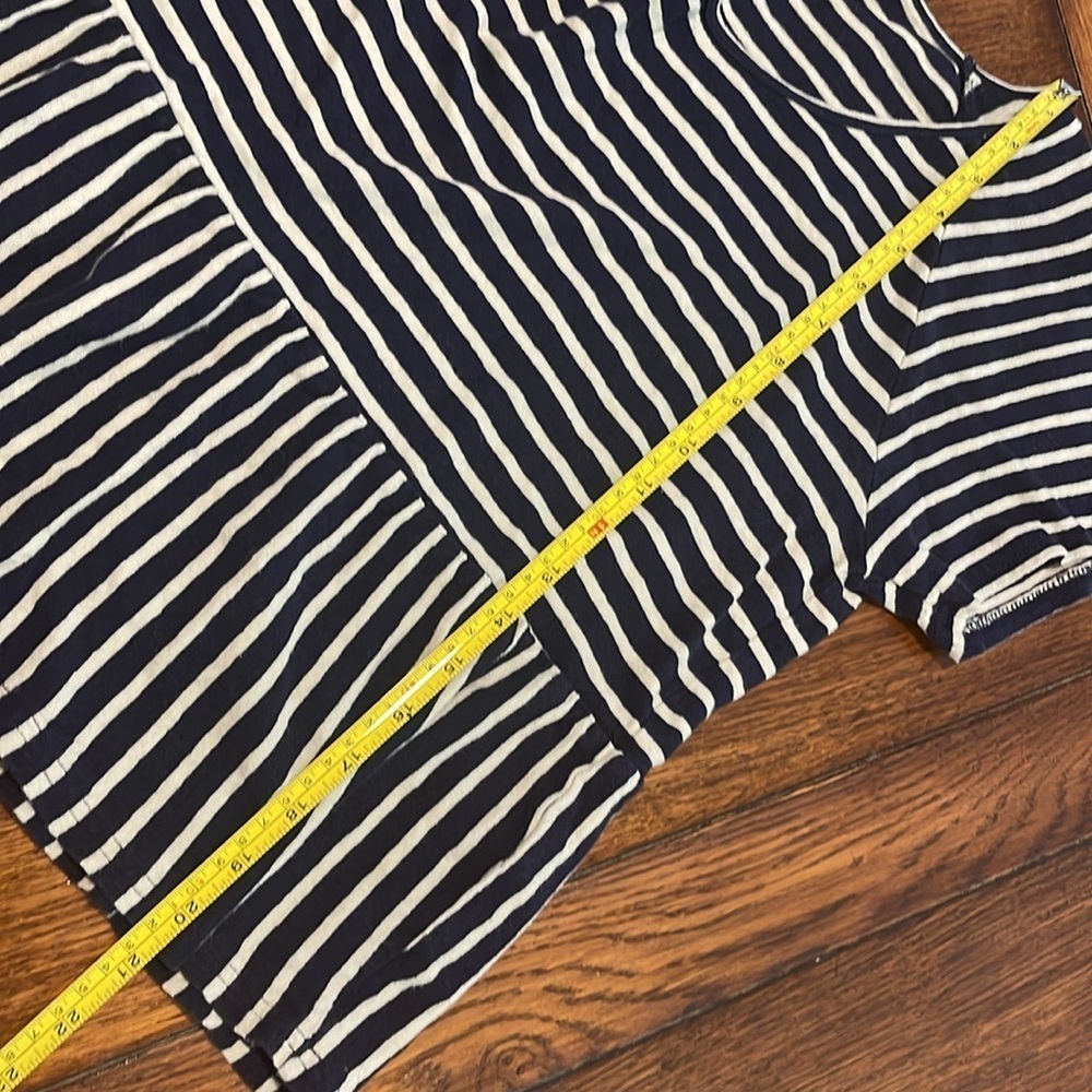 Madewell Striped Short Sleeve top Navy blue white Medium Peplum linen cotton - Picture 6 of 7